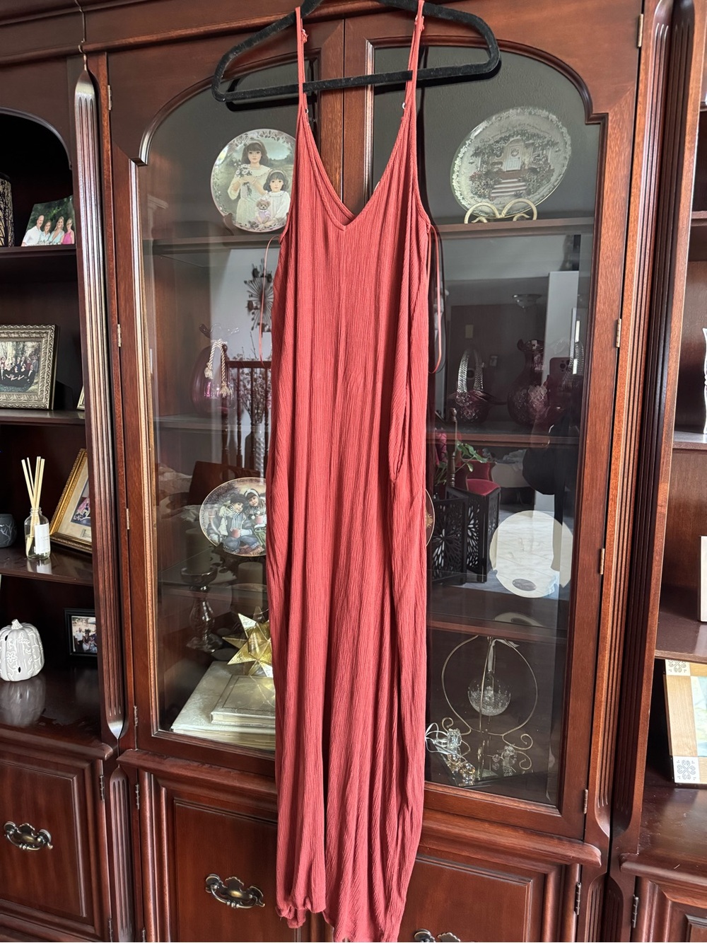 lovestitch Rust Slip Maxi Dress with Spaghetti Straps